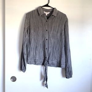 LC Lauren Conrad Navy Checkered Button-Down